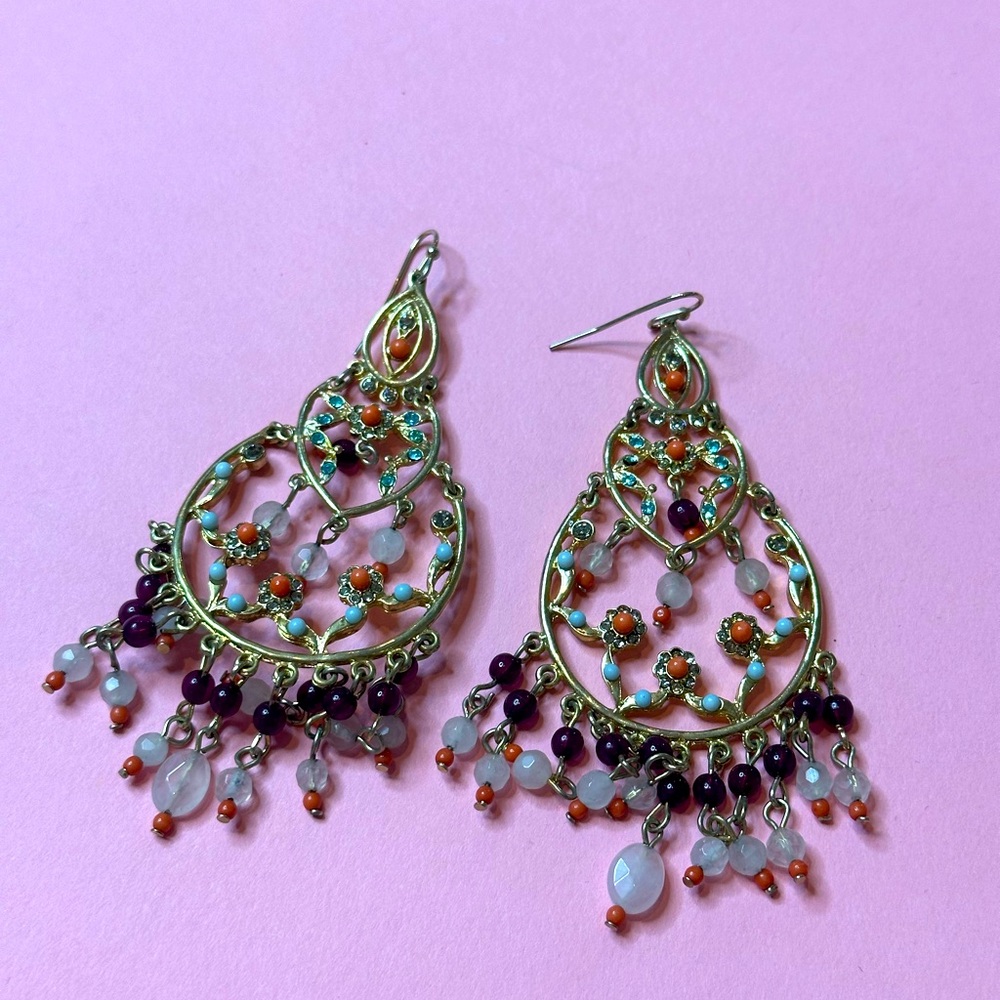 Gold Beaded Chandelier Earrings‎